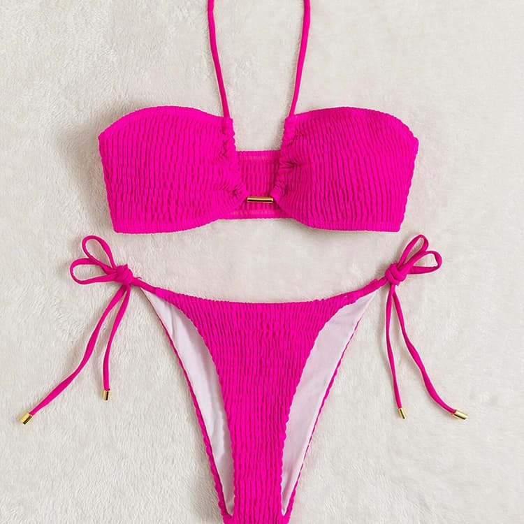 New Collection Fabric Strap Swimsuit Solid Color Sexy Bikini Tube Top Swimsuit Beach Wear