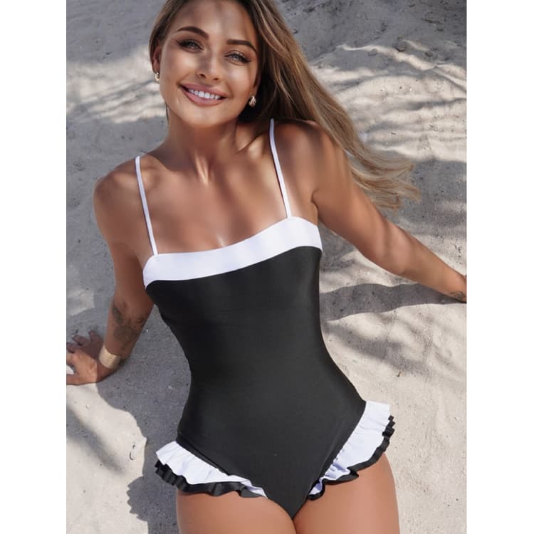 Wholesale 2026 Fashionable Sexy Bikini Solid Color Elegant One Piece Bikini Swimsuit Ruffled Swimwear