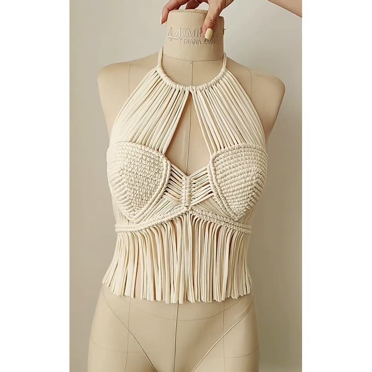Bohemian Women's Bikini Beach Cover-Up Crochet Fringe Knitting Top Corset
