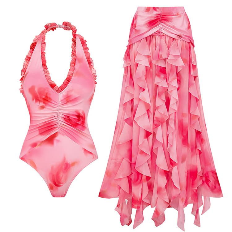 New Pink Bikini Set Fresh Seaside Vacation One Piece Swimsuit Premium Elegant Fashion Swimwear