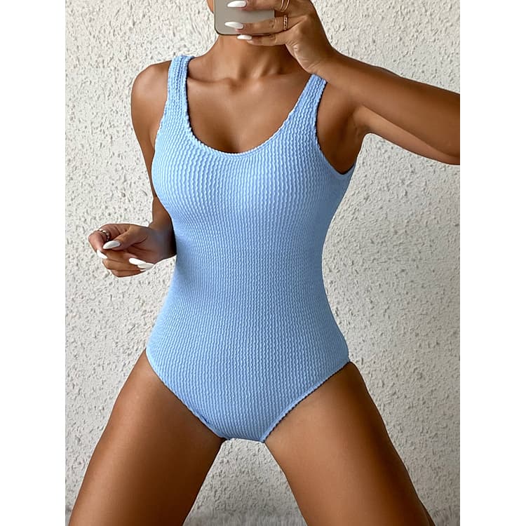 New Towel Fabric One Piece Bikini Solid Color Fitness Swimsuit