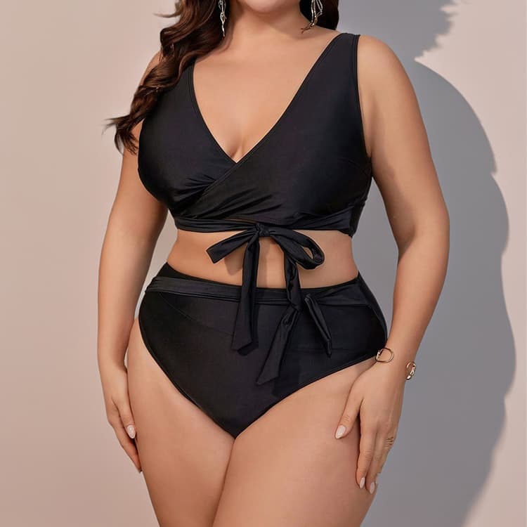 New Black Plus Size Strap Swimsuit Sexy Bow Beach Swimsuit Sexy High Waisted Plus Size Bikini