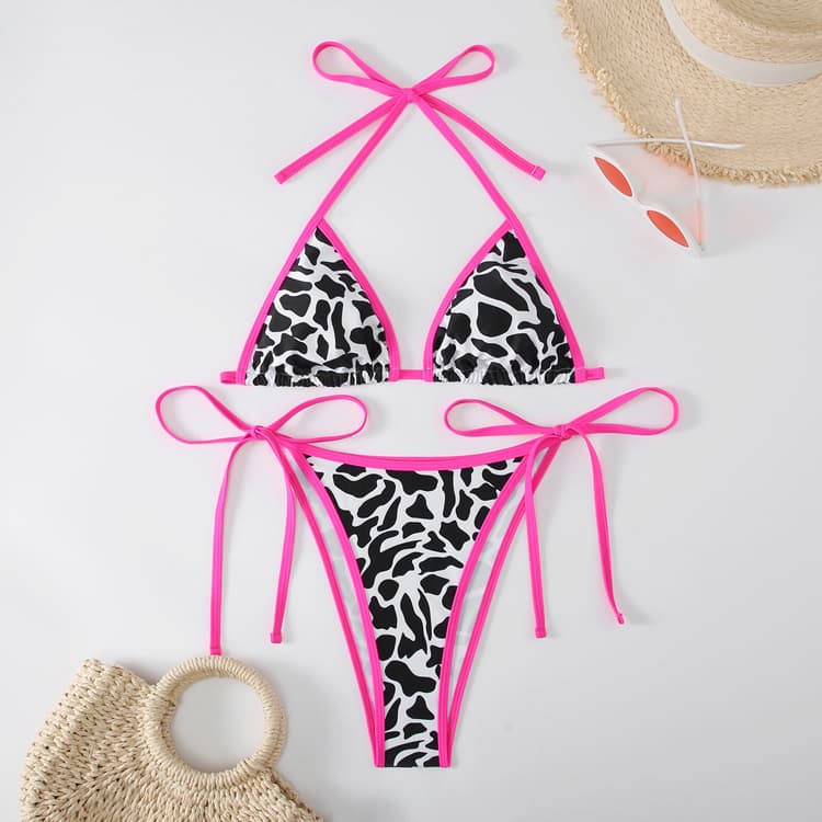 Wholesale vintage printed swimsuits sexy backless bikini triangle bikini