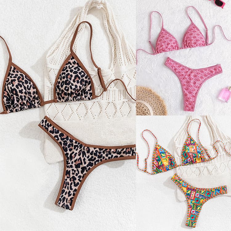 Wholesale Vintage Printed Bikini Sexy Triangle Thong Bikini for Women