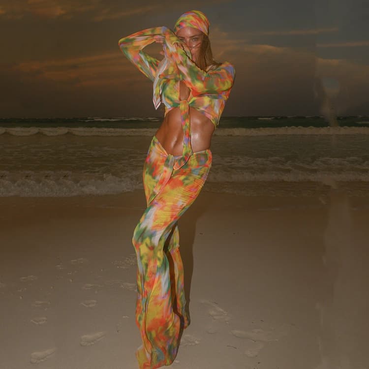New Orange Printed Bikini Sexy Bandage Swimwear Triangle Swimsuit Beach Pants for Women