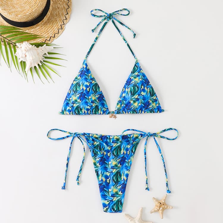 New Fashion Printed Swimsuit Sexy Two Piece Girls Swimsuit Triangle Thong Bikini Wholesale