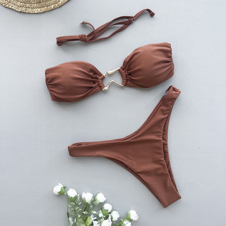New Sexy Solid Color Bikini Tube Top Swimsuit High Cut Elegant Swimsuit