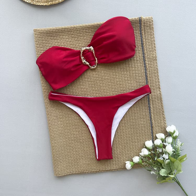 New Two Piece Sexy Bikini Solid Color Tube Top Swimsuit