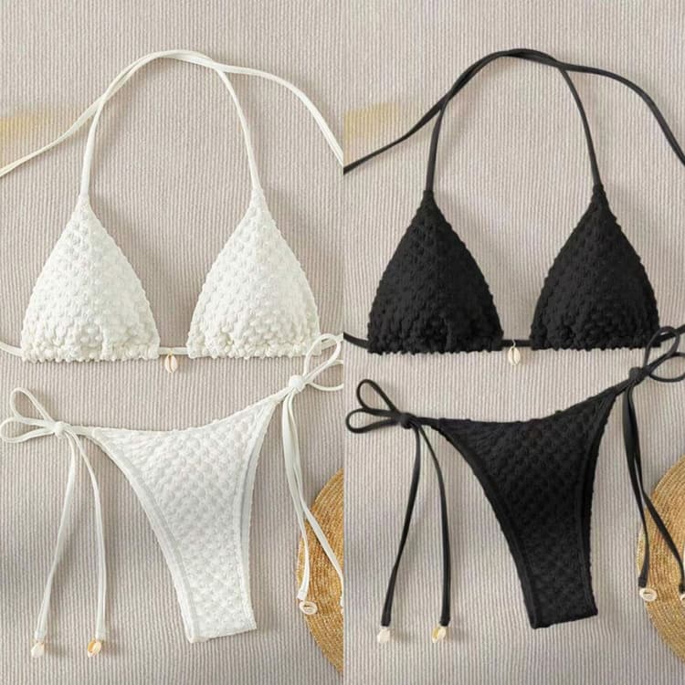 New XS-L Two Piece Bikini Sexy Bandage Swimwear Solid Color Shell Swimsuit