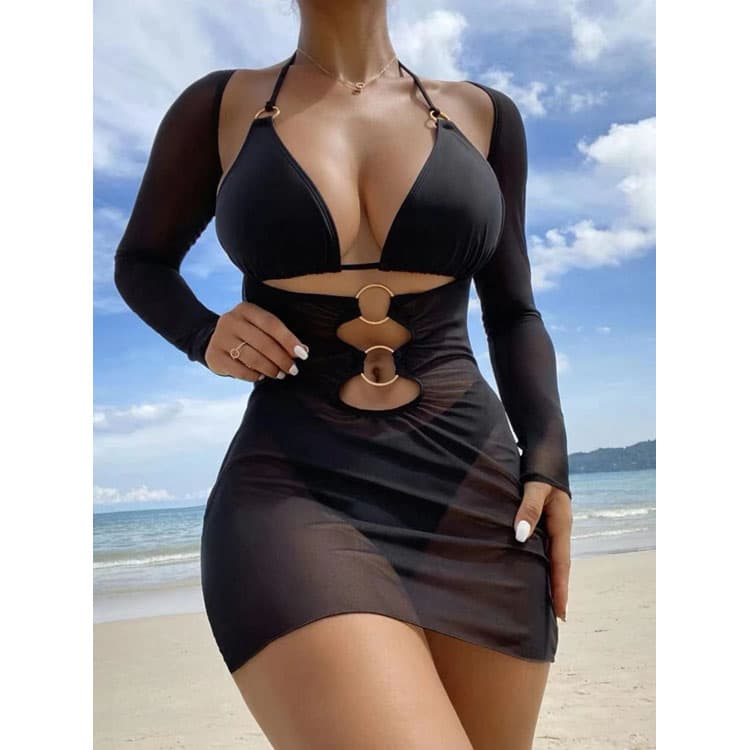 2024 Bikini Sexy Hollow Swimwear Three Piece Bikini Swimwear Print Bikinis Women Swimwear