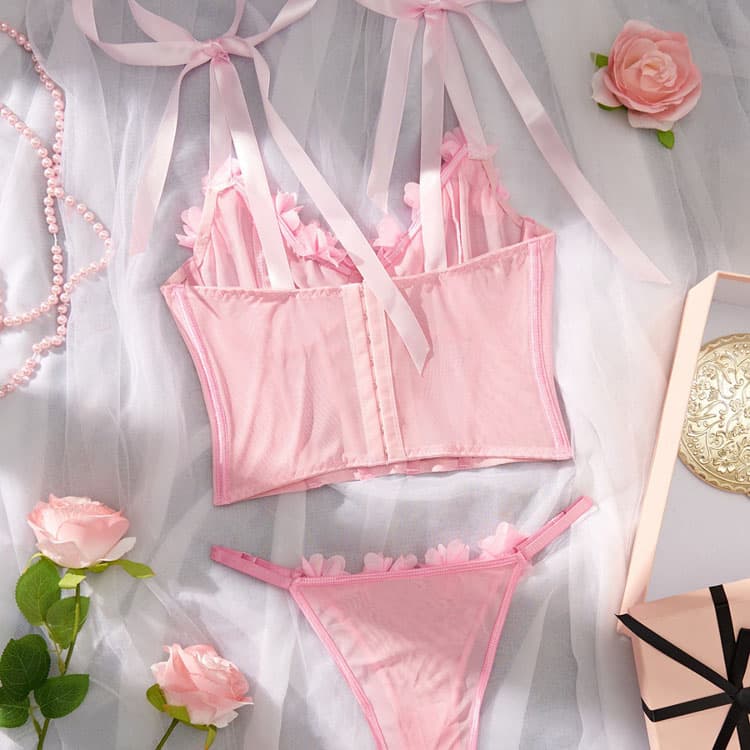 Bow and Shoulder Straps Gather Slim Fit Small Chest No Button Sexy Suit pink Sexy Lingerie for Women