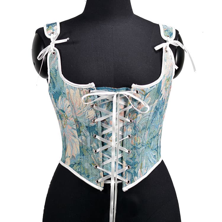 Half Covered Chest With Straps Oil Painting Embroidery Wide Shoulder Straps Layered Corset for Women