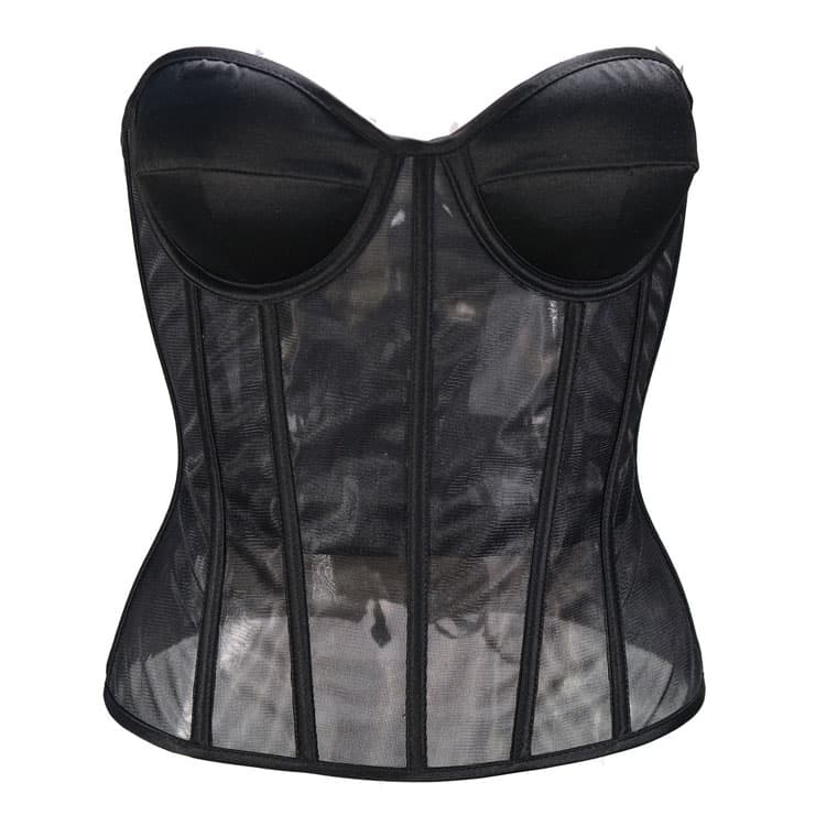 Double Layer Breathable Mesh See Through Fish Bone With Built in Chest Stickers Slimming Basic Women Corset