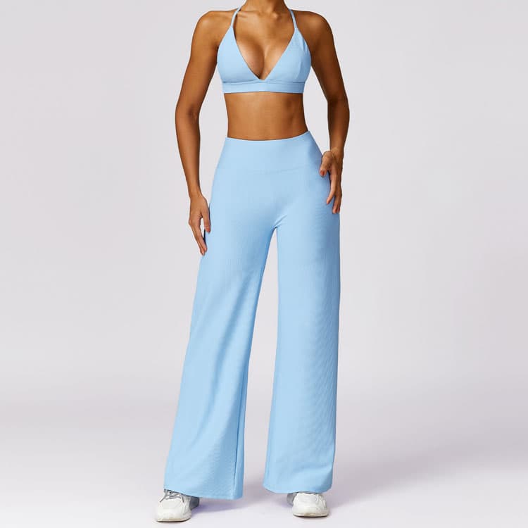 Summer New Arrival Solid Color Breathable Quick Drying Tight Beautiful Back Yoga Sets Threaded Fitness Yoga Wear