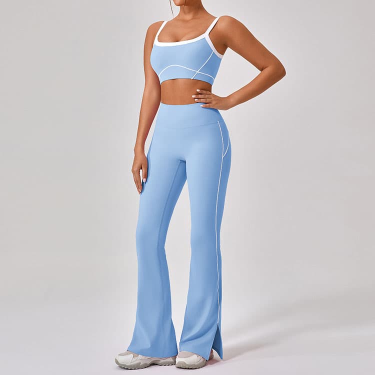 Line Stitching Tight Outdoor Sports Women Yoga Sets Contrast Color Spaghetti Strap Suspenders Flared Yoga Pants