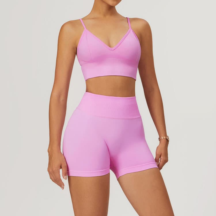 Bright Color Women Hollow Basic Sexy Yoga Set Beautiful Back Yoga Bra Hip Lifting Cool Yoga Shorts