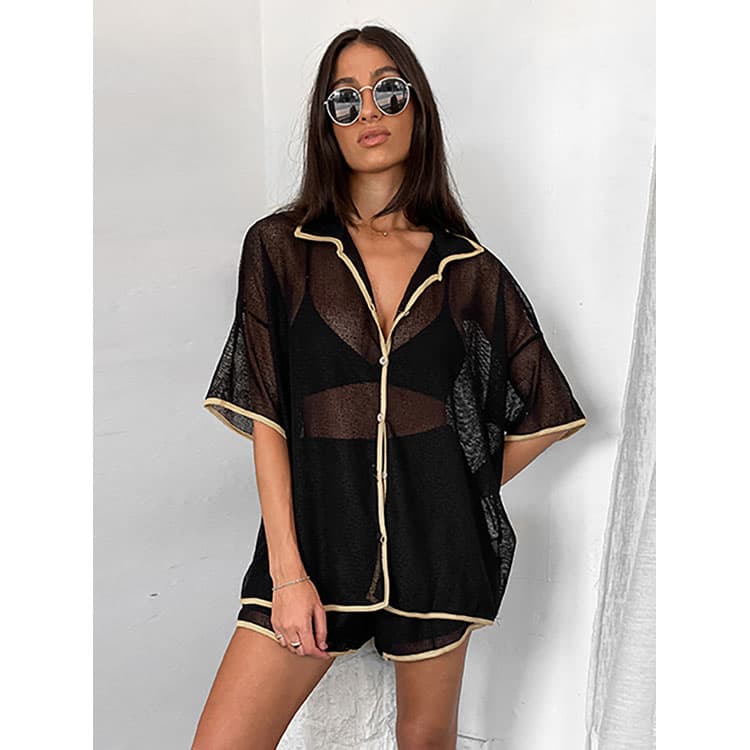 Retro Classic Sexy Patchwork Cool Perspective Short Sleeved Shorts Women Two Piece Set