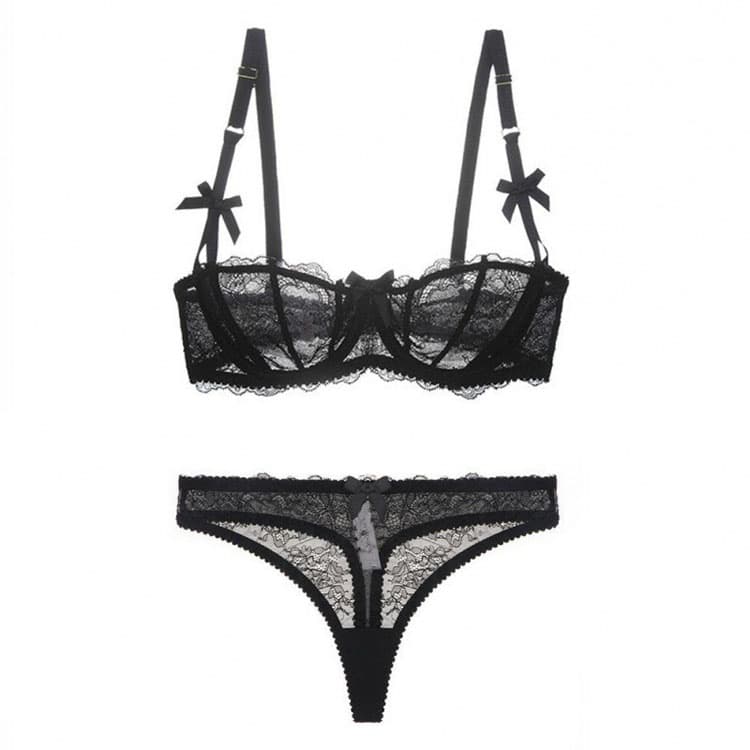 2024 Solid Color Cute Bow Sexy Lingerie Lace ultra Breathable Thin Bra Thong Set