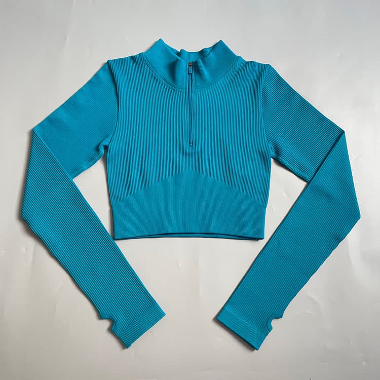 2024 Seamless Thread Yoga Wear Quick Dry Women Long Sleeve Solid Color Zipper Sports Top