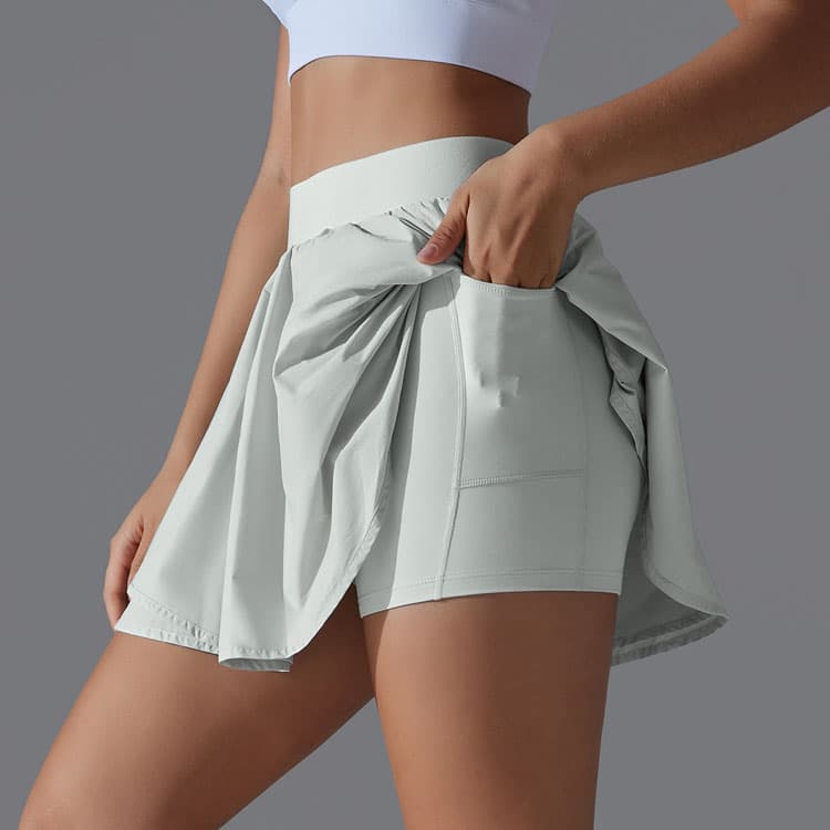 New Solid Color Double Layer Pocket Tennis Skirt Sexy Tight High Elastic Sports Running Fitness Women Yoga Shorts