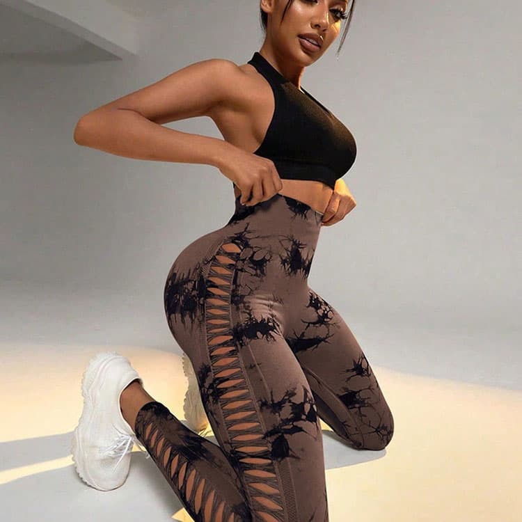 Breathable Quick Drying Tight High Waist Hip Lift Fitness Trousers Side Hollow Tie Dye Women Yoga Leggings
