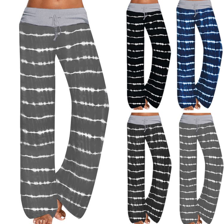 2021 S to 2 XL Size Women New Yoga Pants Loose Striped Printing Casual Wide Leg Pants