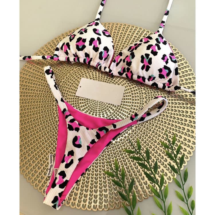 2024 New Sexy 2 Piece Textured Bikini Set Beach Sex Leopard Print Bikini Thongs and g String Bikini Women Wholesale