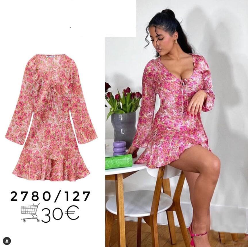 2023 Fashion Spring Summer Short Dress V Neck Dress Pink Satin Floral Skirt Casual Dress
