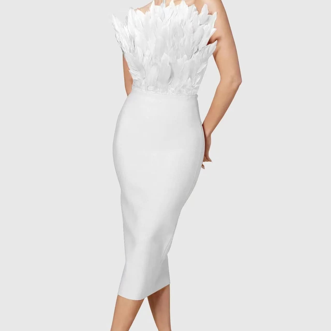 Fashion 2023 Evening Dress Christmas Tube Top Backless Skirt Solid Color Feathers Elegant Skirt Ladies Evening Party Dress