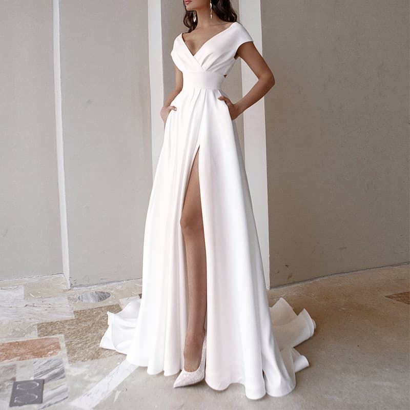 2023 Fashion Evening Dress Tube Top Backless Vent Skirt v Neck Sexy Skirt Ladies Evening Party Dress