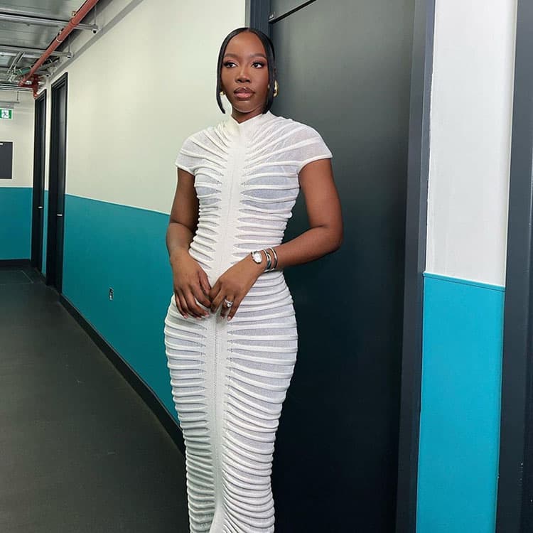 2023 Fashion Sexy Club Knit Dress Stripe Solid Color Skirt Translucent Sexy Sheer Layer Dress Bodycon