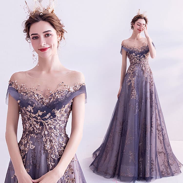 Hot Sell 2023 New Purple Women Birthday Party Evening Dress Elegant Lace Appliques Dress Sleeveless V Neck Ruched Dress