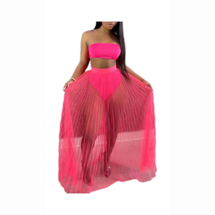 New Design Sexy Two Piece Mesh Tube Top Party Dresses Night Club Casual Hot Dresses Beach Dresses