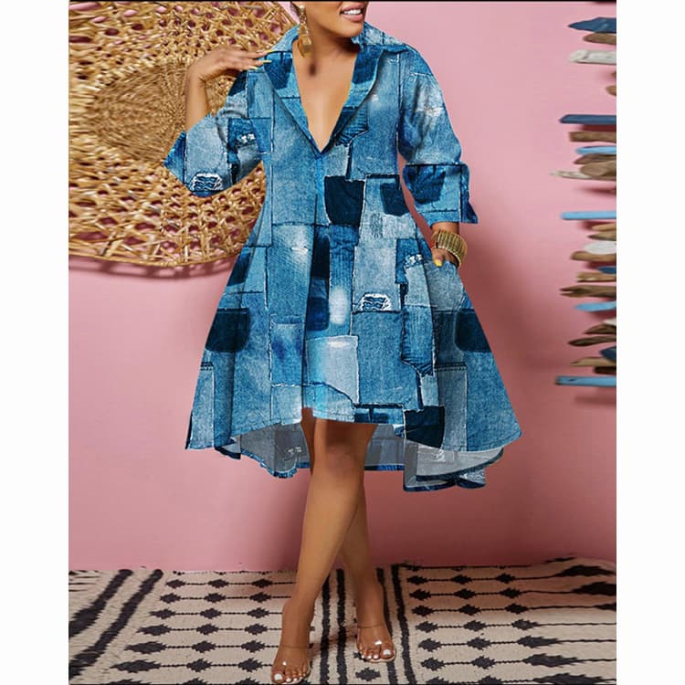 Hot Sell Loose Shirt Dress Women Casual Leopard Print High Quality Plus Size Shirt Irregular Dress