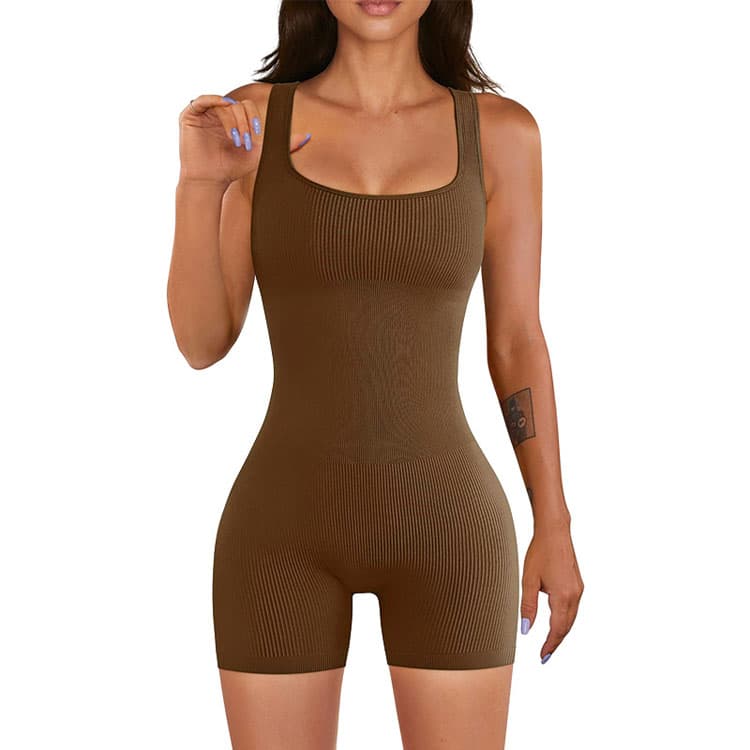 New Ribbed Yoga Pants Tights Yoga Jumpsuit Seamless Yoga Set Shorts Jumpsuit Bilayer With Chest Pad One Piece Jumpsuit