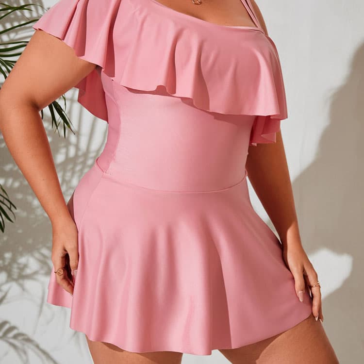 Womens Plus Size Swimwear One Shoulder Ruffed Bikini Set Beachwear Sexy Woman Swimwear Bikini Set Cover up Summer Dress
