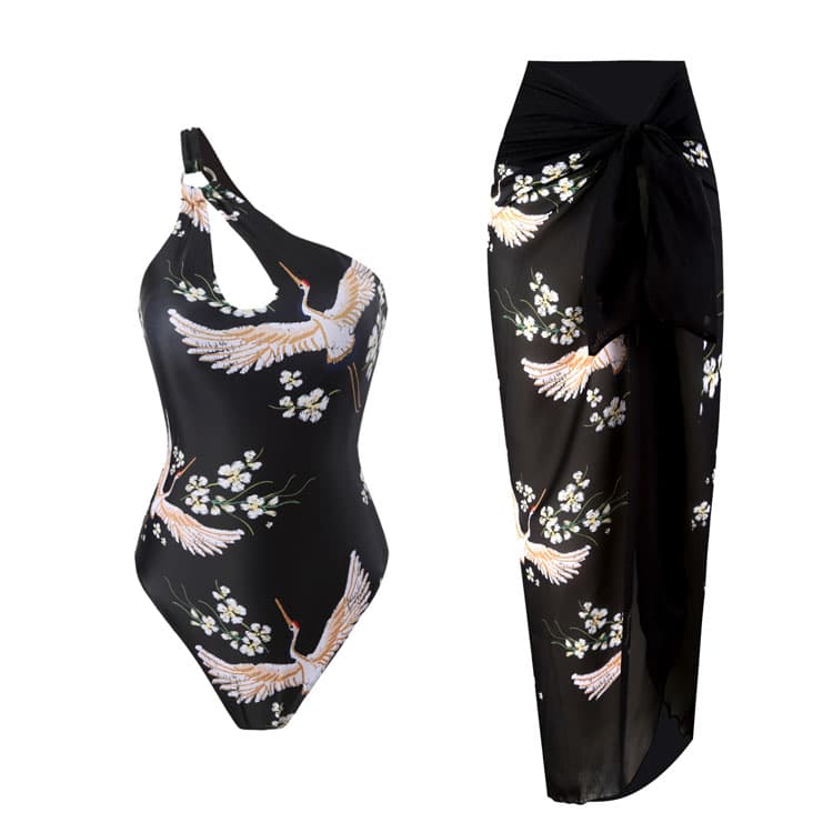 Wholesale One Piece Swimsuit With Cover up One Shoulder One Piece Swimsuit Bikini Mesh Skirt Cover up Sexy Chinese Elements