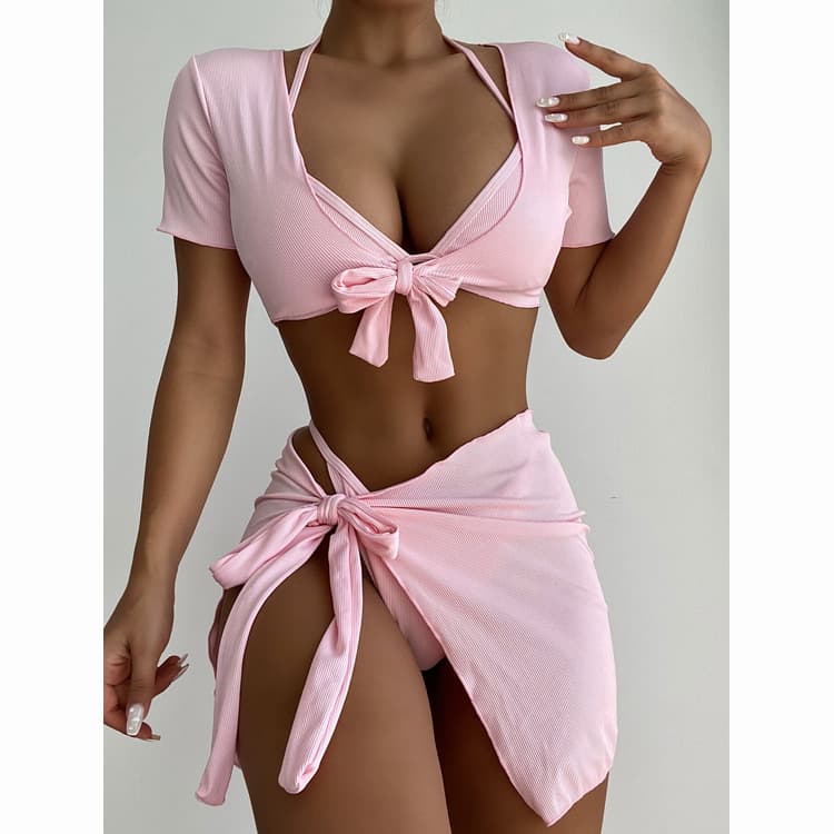 2024 New Arrival Halter Bikini High Waist Breathable Sexy Bikini Cover up Custom 3 Piece Swimsuit