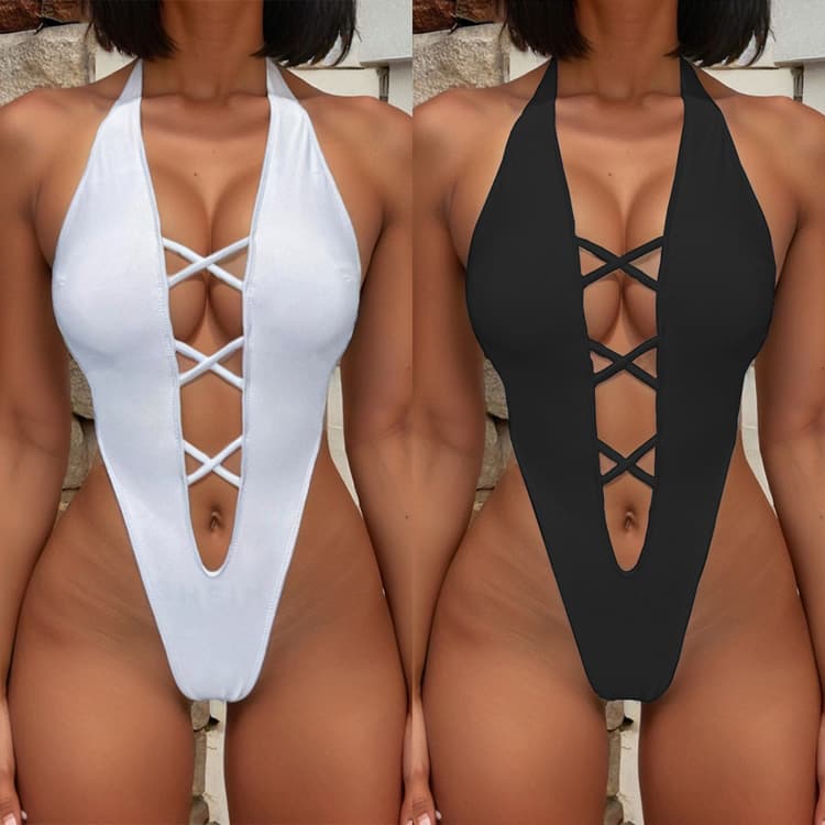 Women Two Piece Bikinis Solid Color Lace up Multi Color Sexy High Cut Leisure Vacation Swimsuit