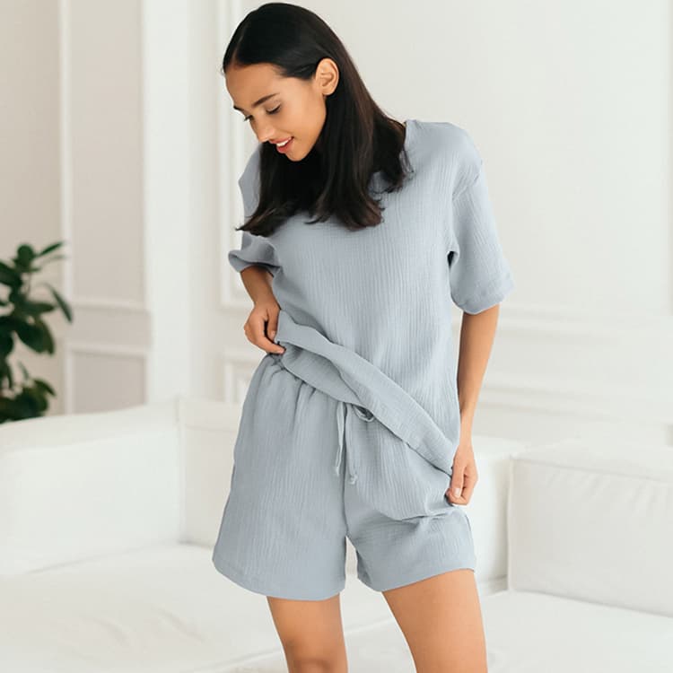 2023 Spring New Double Layer Gauze Pajamas Women's Loose Short Sleeve Shorts Two Piece Fashion Home Suit