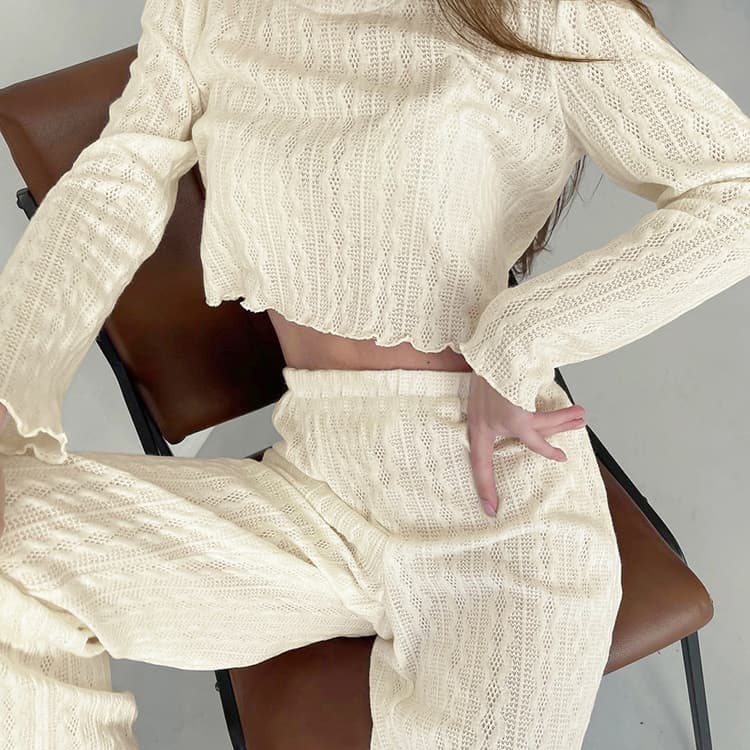 2023 Autumn Long Sleeve Pajamas Short Sexy Hollow Out Pants Set Can Be Outworn Fashion Women's Home Furnishings