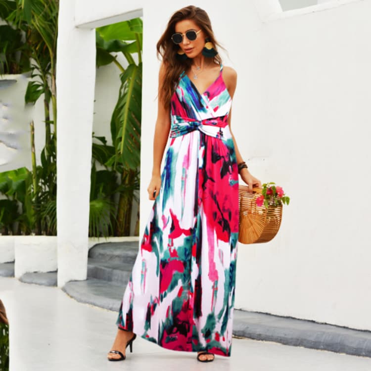 Wholesale Tie Dyed Printed Beach Dress Long Style Summer Casual Dress