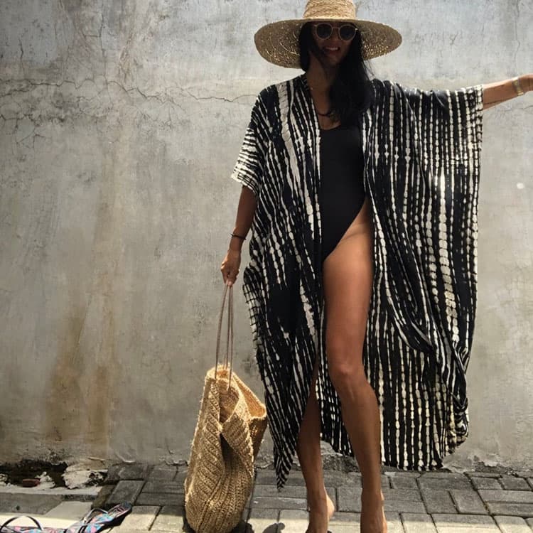 Wholesaler Loose Rayon Tie Dye Printed Women Cardigan Bikini Sun Shirt Ladies Beach Sexy Cover Ups