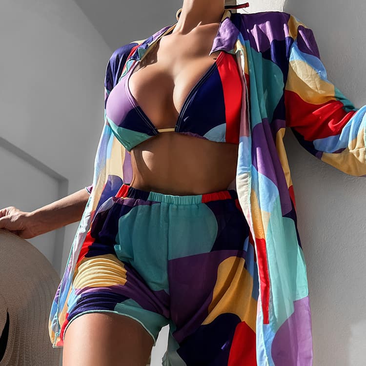 2023 Sexy 3pcs Set Swimwear Bikini With Cover up Fashion Printed Swimsuit High Waist Summer Bathing Suit Beachwear