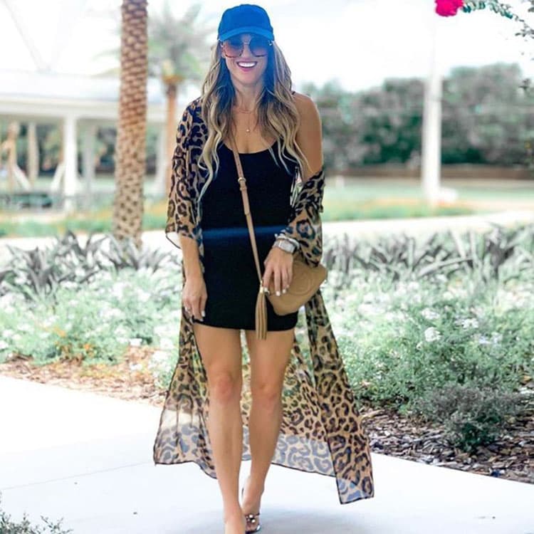 Wholesaler Loose Chiffon Leopard Dots Women Cardigan Bikini Sun Shirt Beach Sexy Cover Ups