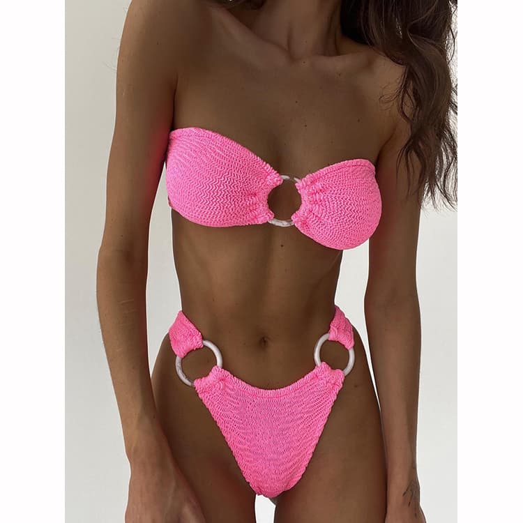 Wholesale Sexy Strapless Bikini Wrinkled Circular Split Swimsuit With Brazilian Style