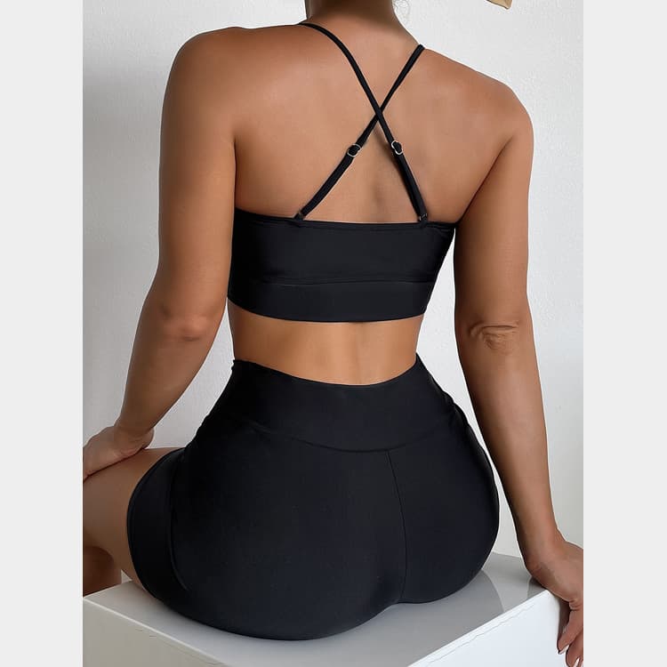 2023 Wholesale Two Pieces Bikini Model New Pure Color Shorts High Waist Sexy Bikini