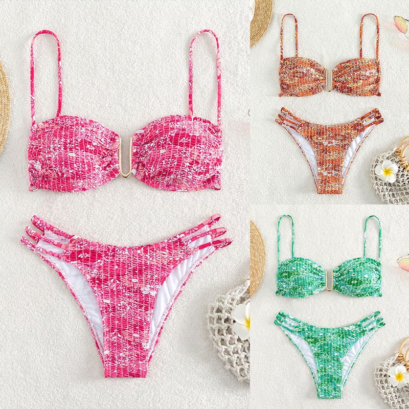2023 New Sexy Split Two Piece Bikini Suit Low Back Huddle Deep v High Waist Swimsuit