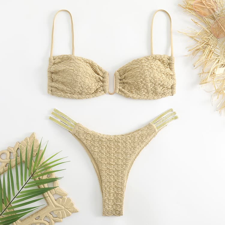 Wholesale Two Shoulder Bikini Two Pieces Bathing Suit Woman Solid Color High Waist Bikini