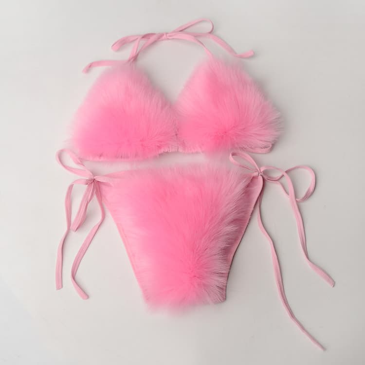New Swimwear Spot Wholesale Plush Swimwear Sexy Fashion Women Split Solid Bikini